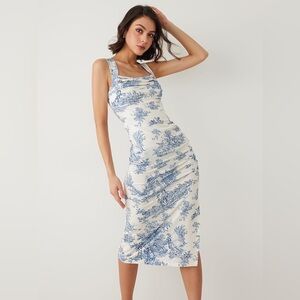 Chic Ivory and Blue Scenic Maxi Dress